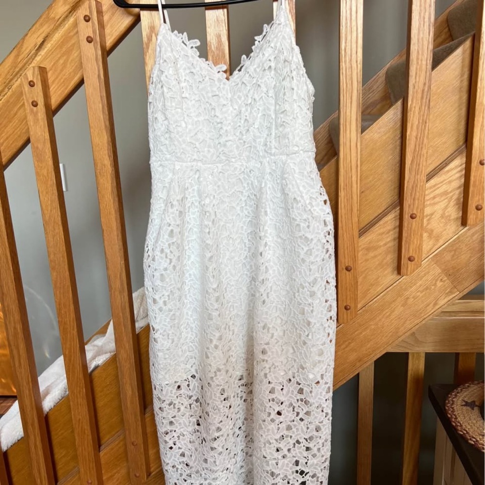 Astr Ivory Lace Midi Dress